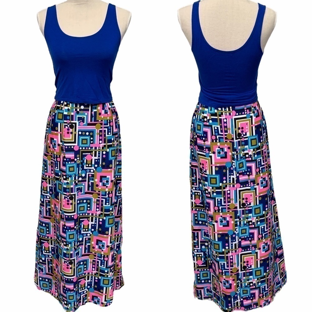70s Vintage Geometric Print Maxi Skirt